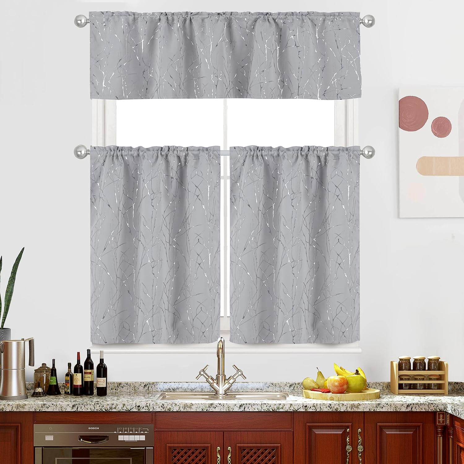 Tony's collection Light Grey Kitchen Curtains with Valance