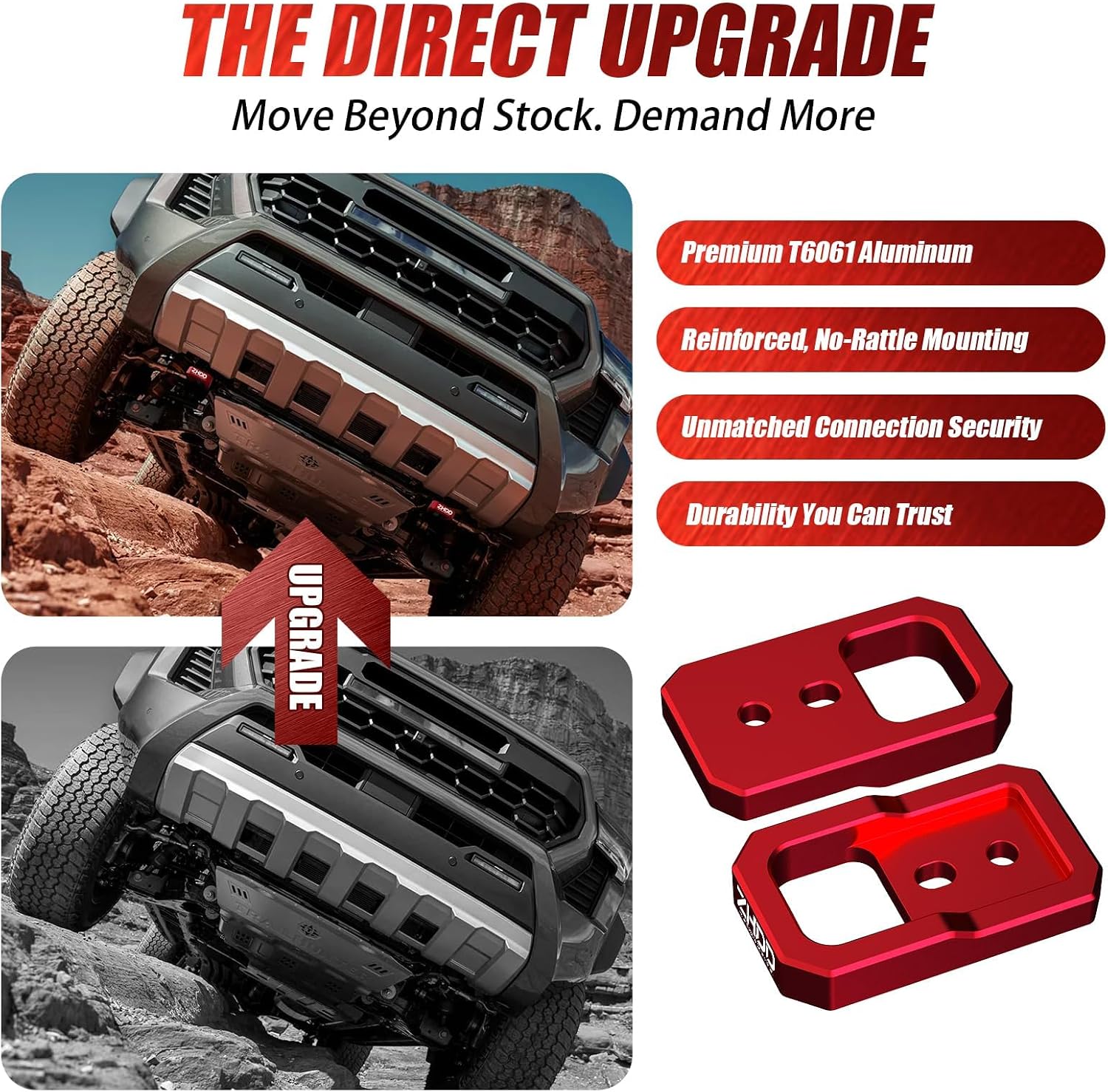Front Tow Hooks for 2024-2026 Tacoma, 2025-2026 4Runner & 2024-2026 Land Cruiser 250, T6061 Aluminum Bolt-On Recovery Hooks, Off-Road Tow Hook Accessories (Red)