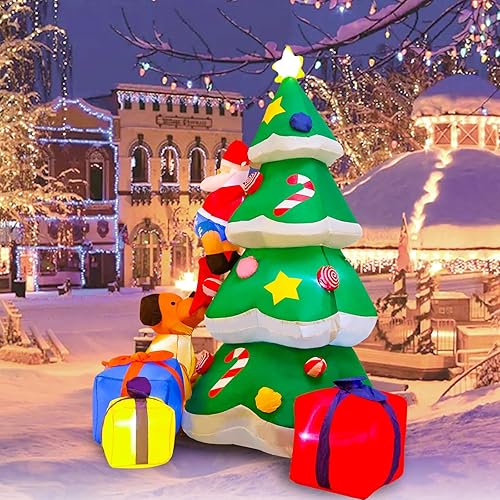 Miniatura 2 de Aoibox Árbol de Navidad iluminado inflable de 7 pies, perro persiguiendo Papá Noel, lindo y divertido para interiores y exteriores, decoración de
