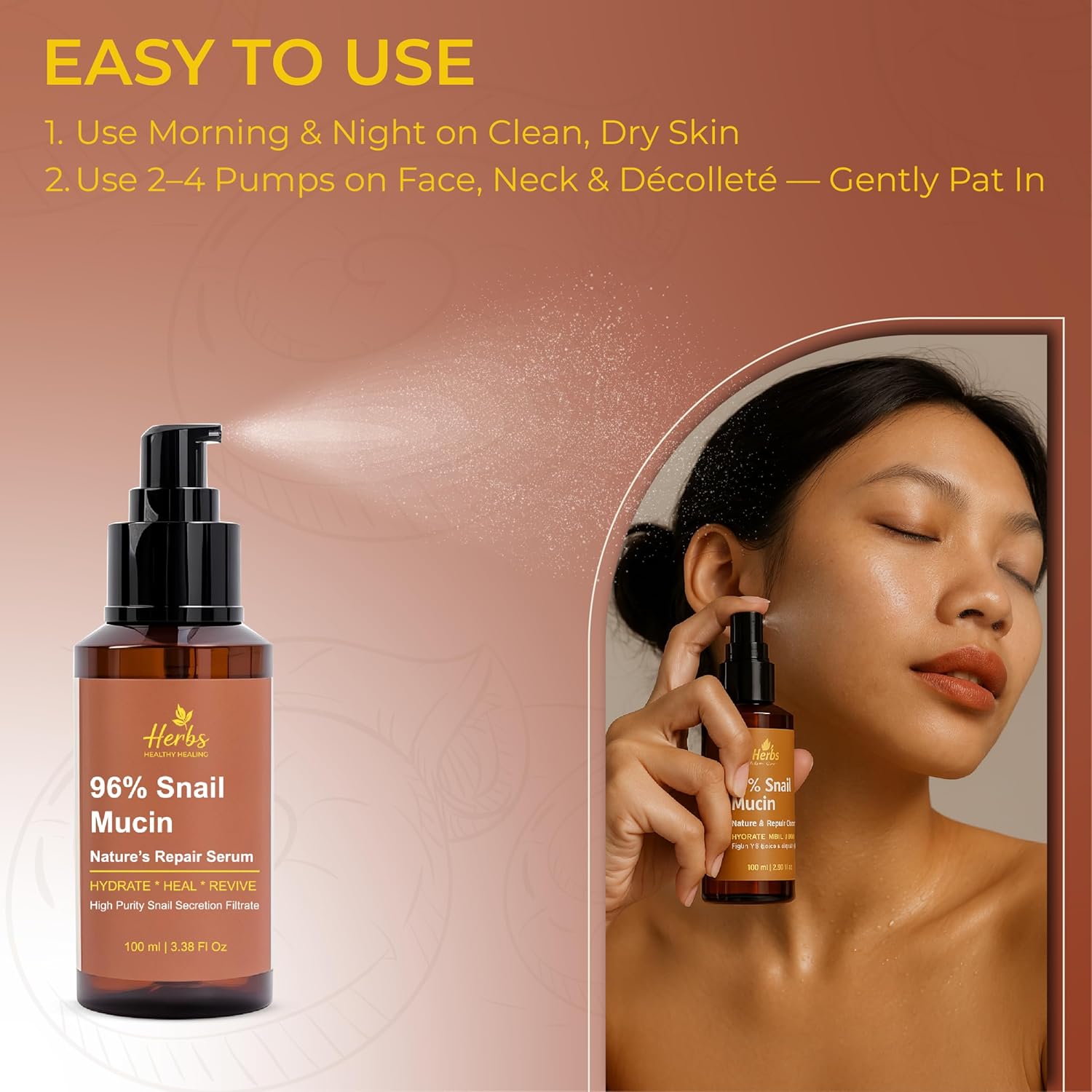 Herbs Healthy Healing Snail Mucin 96% Essence – Korean Hydrating Face Serum (3.38 fl oz) – Nourishing Skincare for Fine Lines, Uneven Tone & Dehydrated Skin – Lightweight, Fast-Absorbing Formula - Image 7