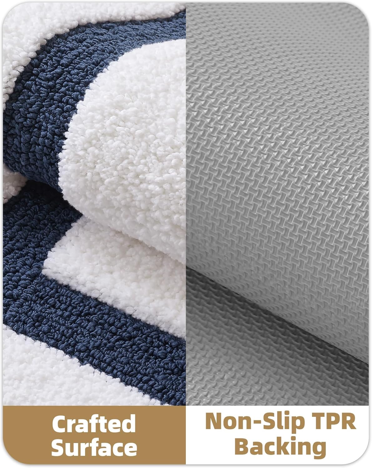 Color&Geometry White Bathroom Rugs 36x24, Extra Soft Absorbent Microfiber Bath Rugs, Non-Slip Bathroom mat, Washable Plush Bath Mats for Bathroom, Shower, Bathtub, Laundry, White Blue