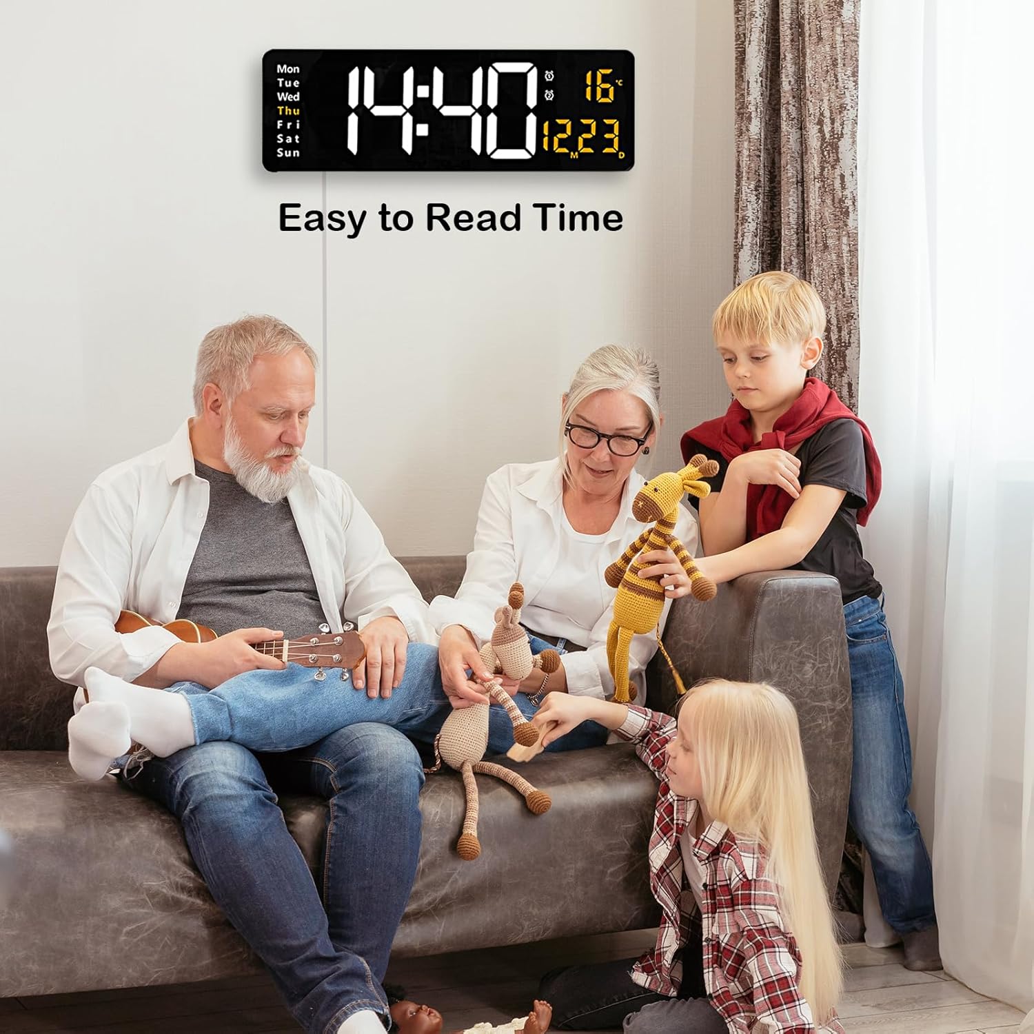 HZDHCLH Reloj de escritorio digital, reloj de mesa LED con control remoto, pantalla grande de 16