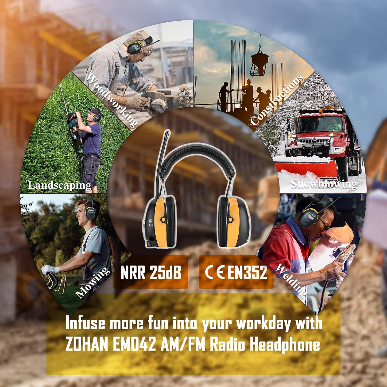 Frее Shірріng 🛒 ZOHAN EM042 AM/FM Radio Headphone with Digital Display, Ear Protection Noise Reduction Safety Ear Muffs, Ultra Comfortable Hearing Protector for Lawn Mowing and Landscaping - Yellow Bеѕt Prоmо ZOHAN EM042 AM/FM Radio Headphone with Digital Display, Ear Protection Noise Reduction Safety Ear Muffs, Ultra Comfortable Hearing Protector for Lawn Mowing and Landscaping - Yellow