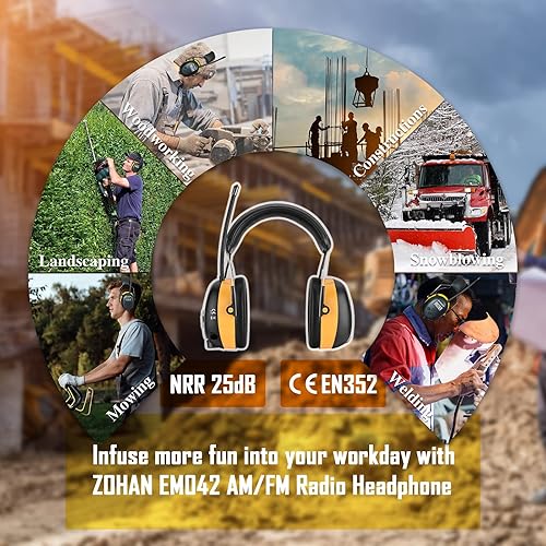 Miniatura 5 de ZOHAN EM042 - Protectores auditivos, con radio digital AMFM, ideal para cortar césped y paisajismo