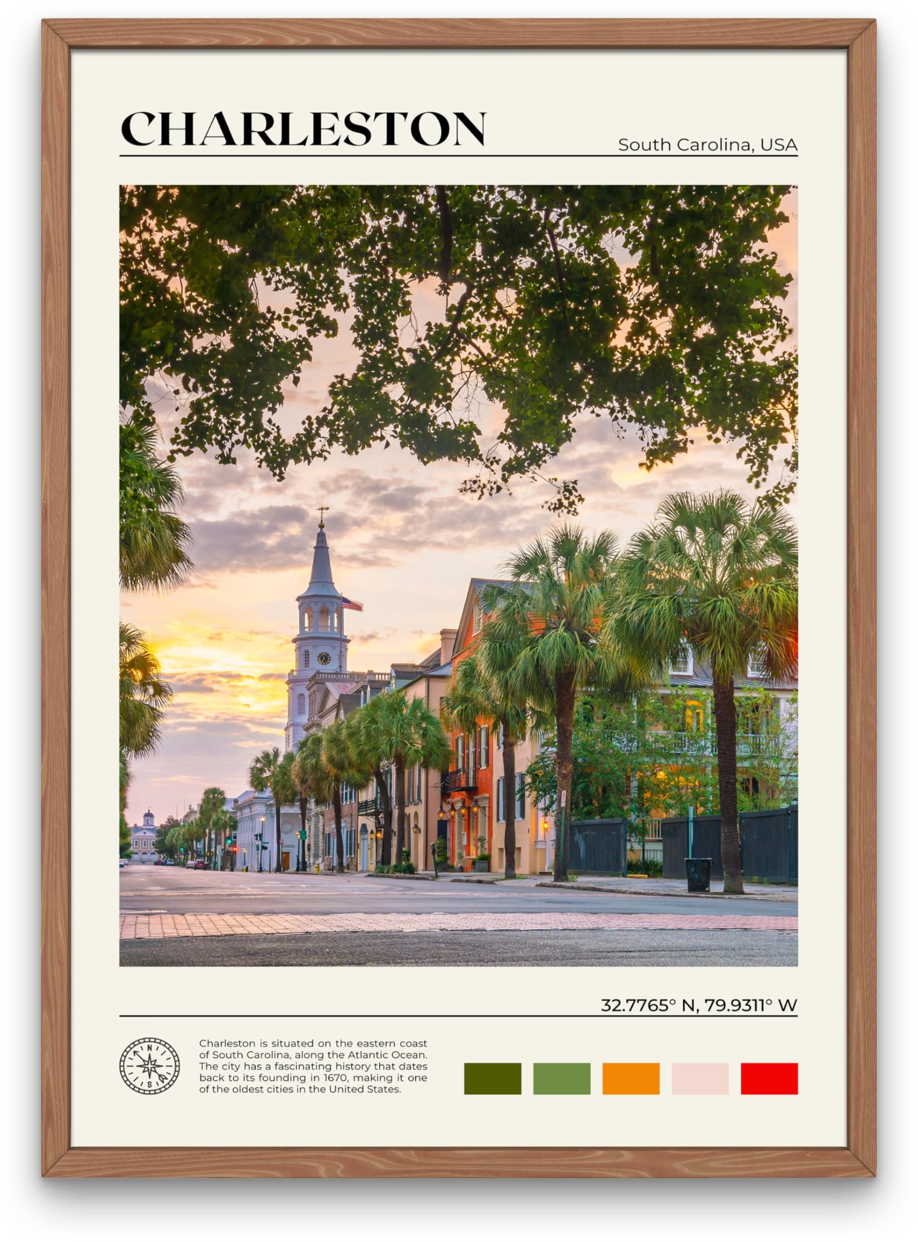 StudioUBILA Charleston Wall Art Poster, Decorative Cityscape Landscape Art Prints, Home Decor Wall Art Print for Bedroom Living Room Kitchen