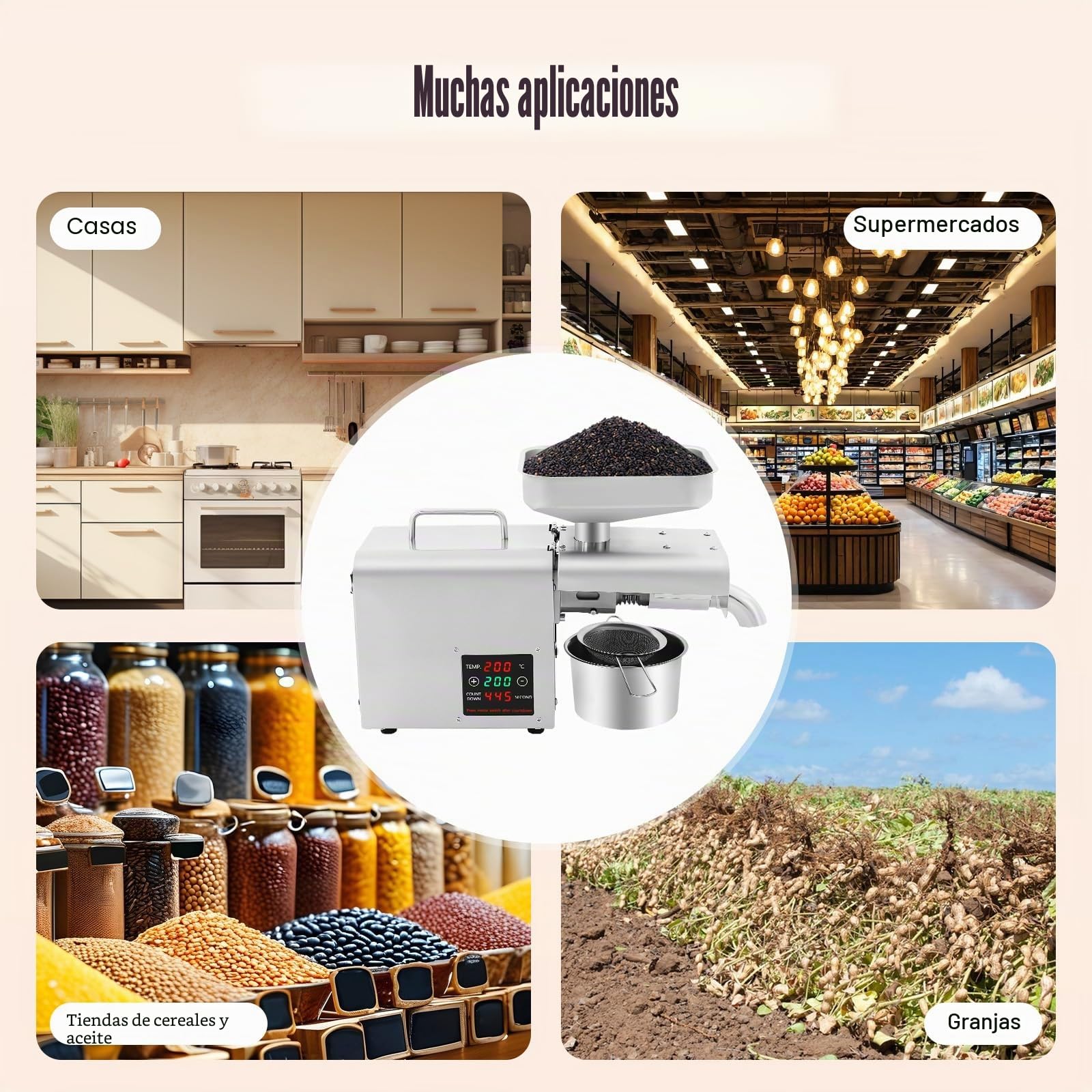 Prensa de aceite eléctrico para aceite frío y caliente, máquina de prensado de aceite para nueces, cacahuetes, sésamo, 3-6 kg/hora, 50-250 °C, 610 W