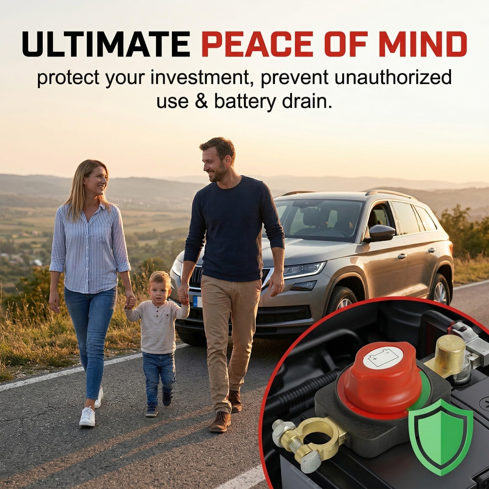 Staccabatteria Auto Universale 12V/24V, Interruttore Batteria Professionale con Manopola Rossa per Camper, Barca, Moto e Camion, Sezionatore Isolatore di Corrente ad Alta Resistenza
