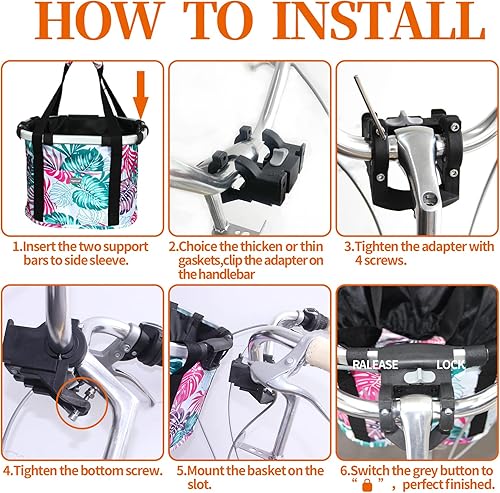 Miniatura 6 de RAYMACE Cesta de bicicleta para perros, cesta para manubrio de bicicleta delantera, plegable, desmontable, de liberación rápida, fácil de instalar,