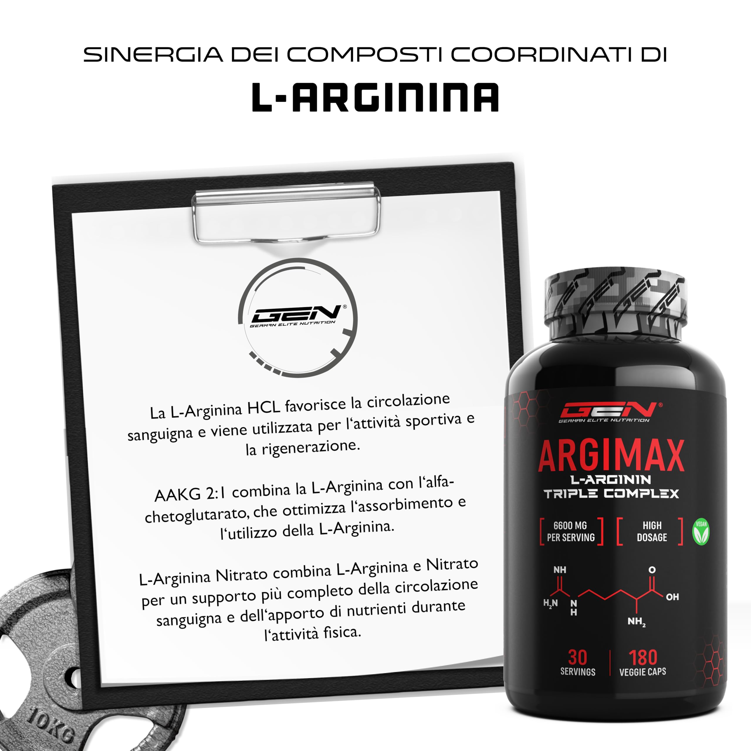 ARGIMAX - Complesso triplo di L-Arginina - 6600 mg per dose giornaliera - Premium: Complesso di AAKG, L-Arginina HCL e Arginina Nitrato - 180 Capsule - Alto dosaggio - Vegan