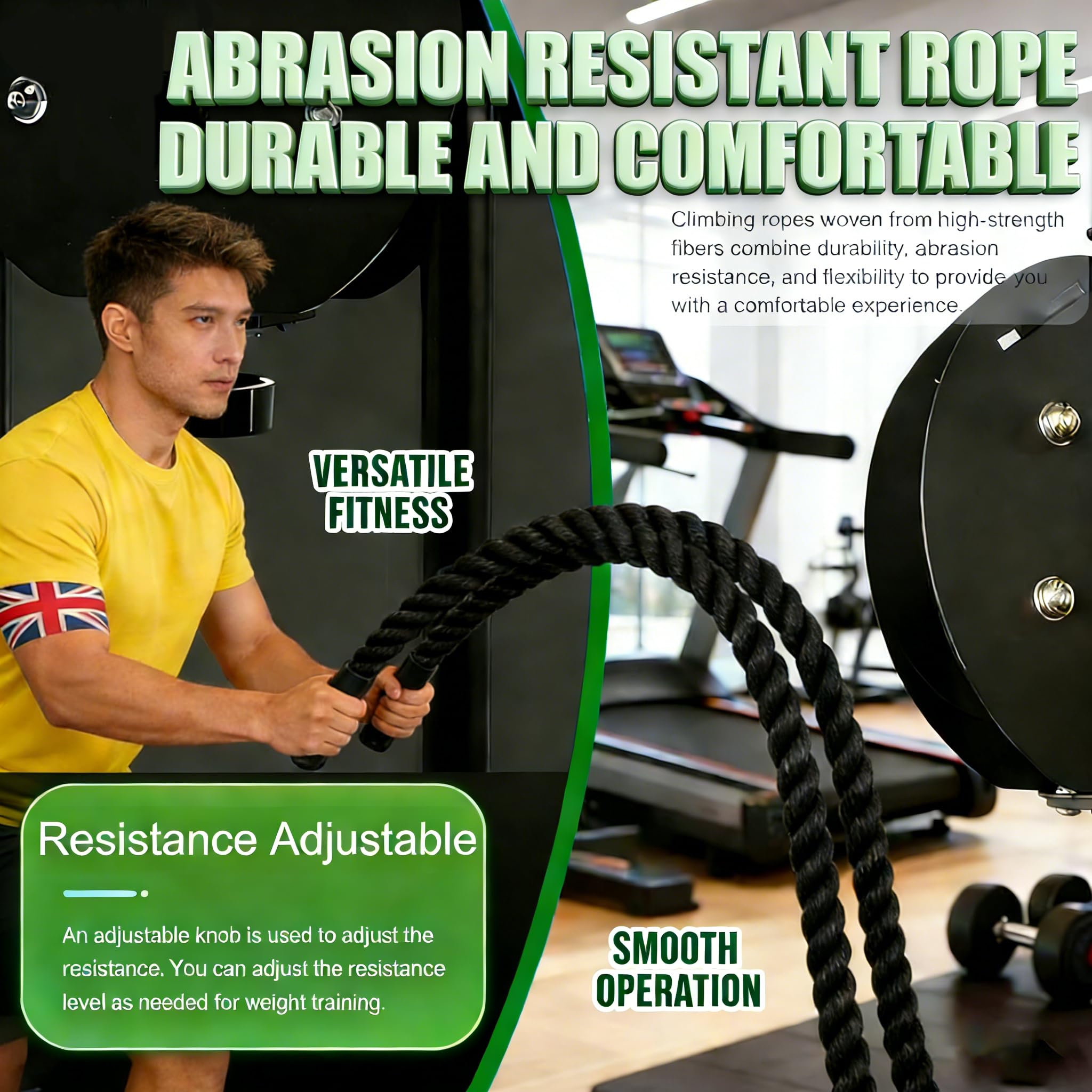 Entrenador De Cuerda Sin Fin con Resistencia Ajustable | Poleas De Cable Portátil para Gimnasio En Casa | Entrenamiento Completo para Brazos, Espalda, Agarre Y Coordinación
