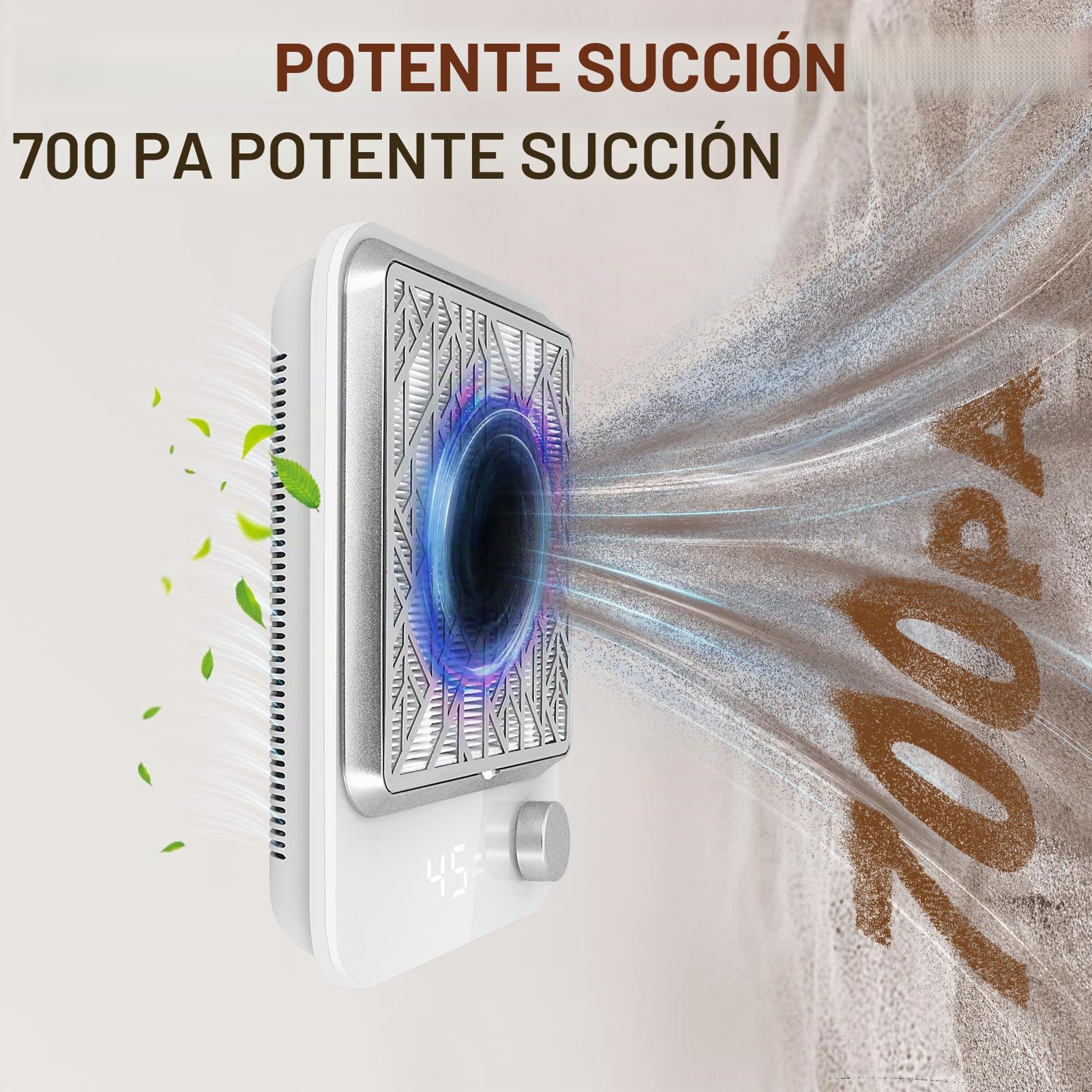 Aspirador de uñas recargable, potente aspirador de mesa profesional para uñas, aspirador de manicura, succión ajustable, blanco-NDC3