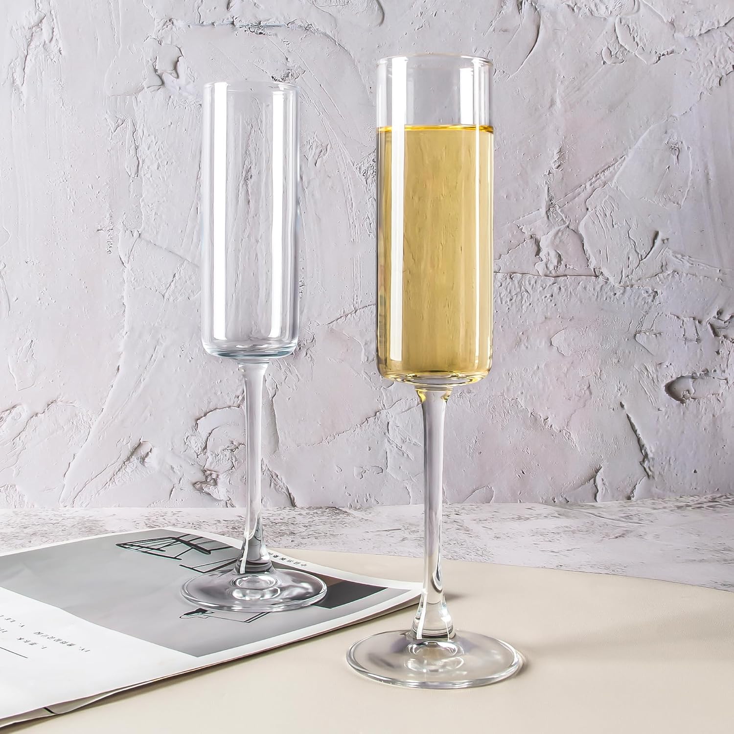 Elegant Champagne Glasses Set of 12, Glass Champagne Flutes for Birthday, Wedding, Party - 6 oz, Clear