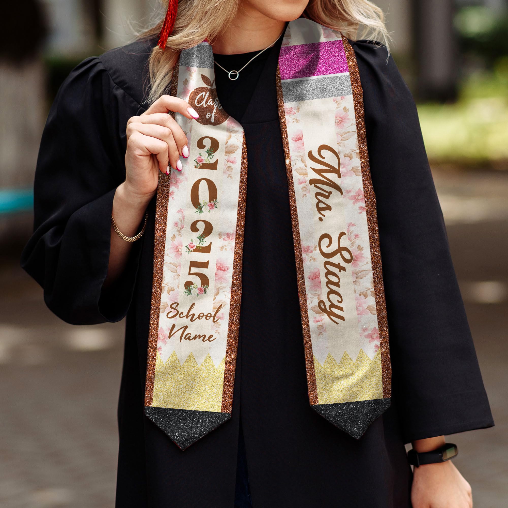 MonkeyVan Personalized Teacher Graduation Stole 2025,Custom Pencil Graduation Stole for Teachers,Class of 2025 Teacher Sash S291