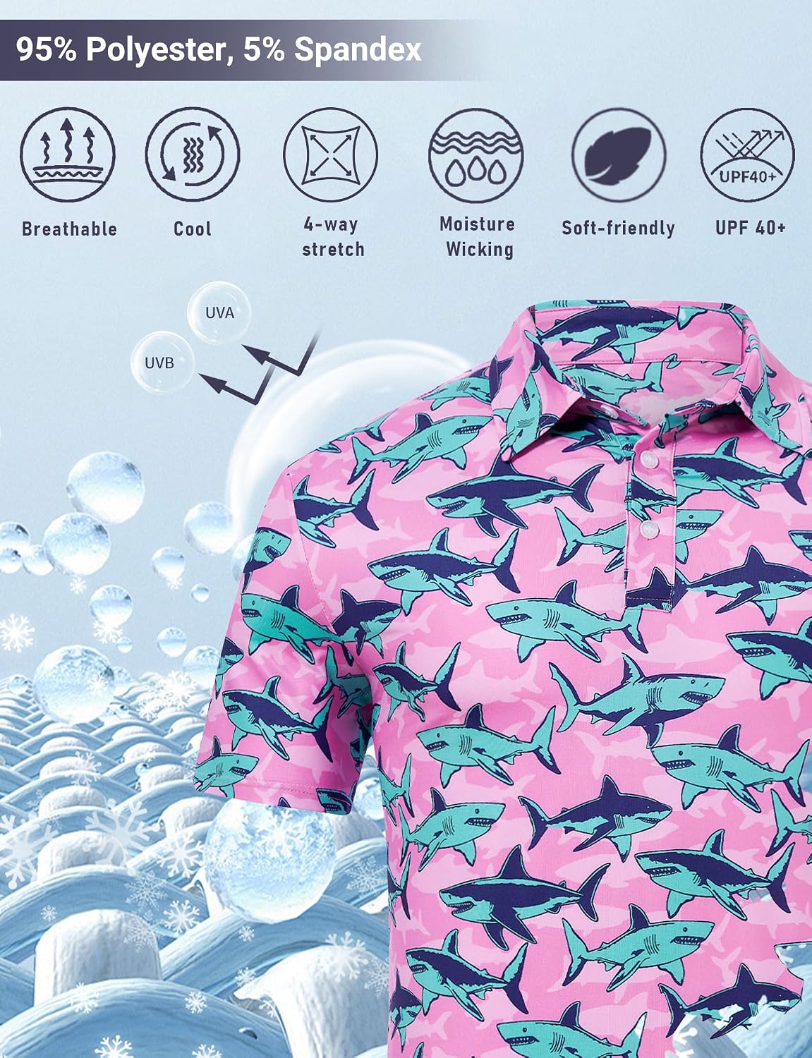 Mens Funny Golf Shirts Polo Performance Moisture Wicking Dry Fit Shirt