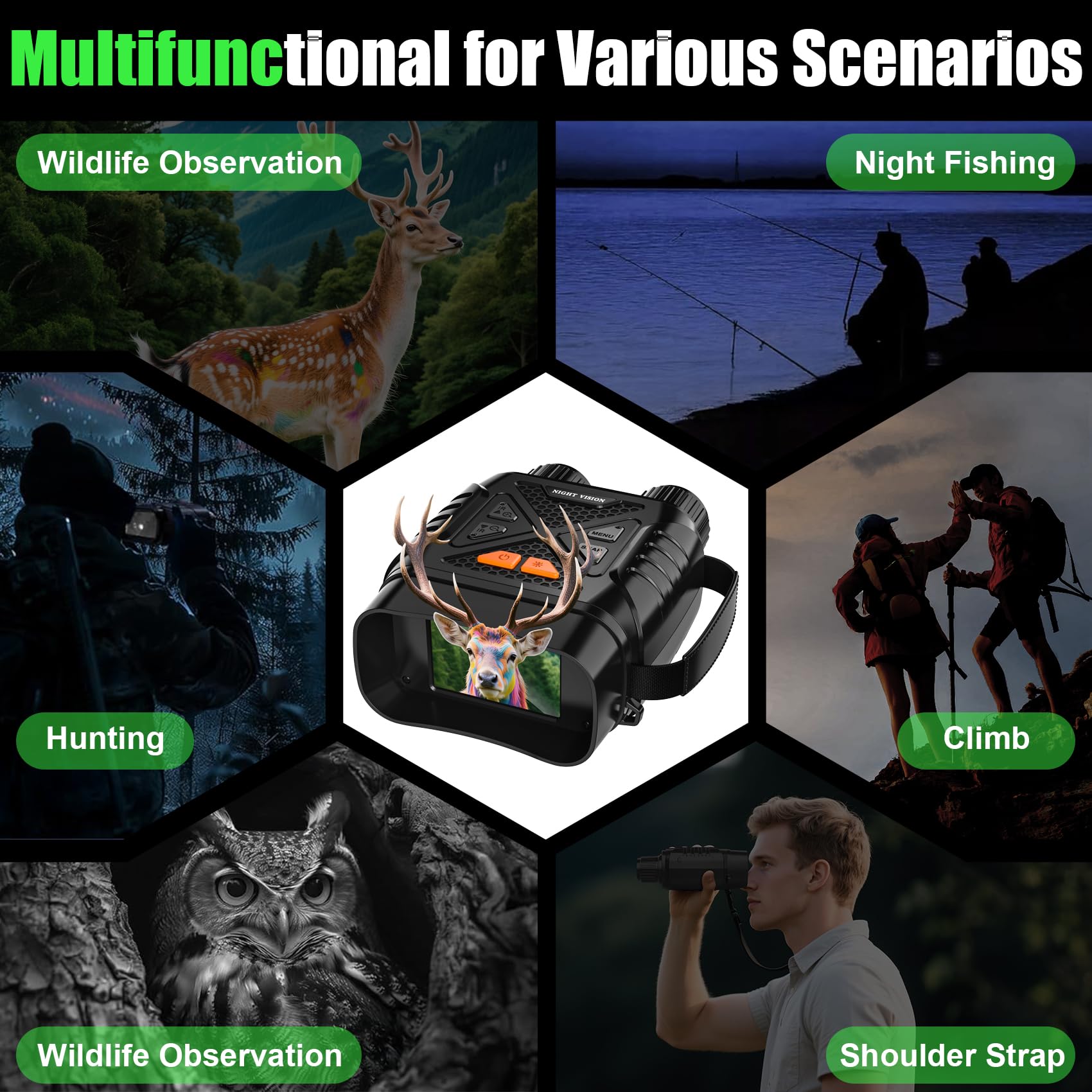 GlobalCrown jumelle Vision Nocturne 10x zoom 32GB pour adultes observation faune chasse pêche nuit