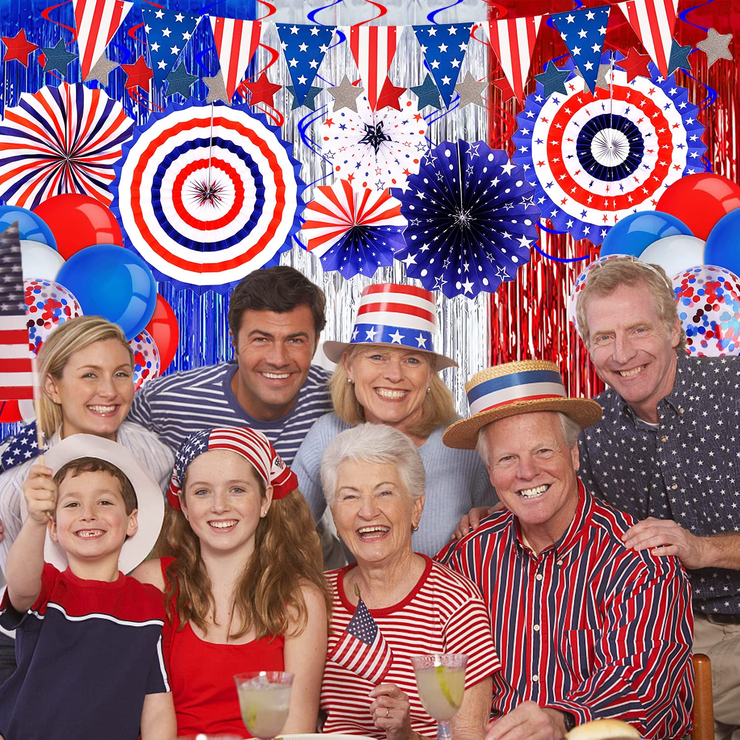 American Flag Folding Fans 4th July 12 PCS Patriotic Folding Fans - Red ...
