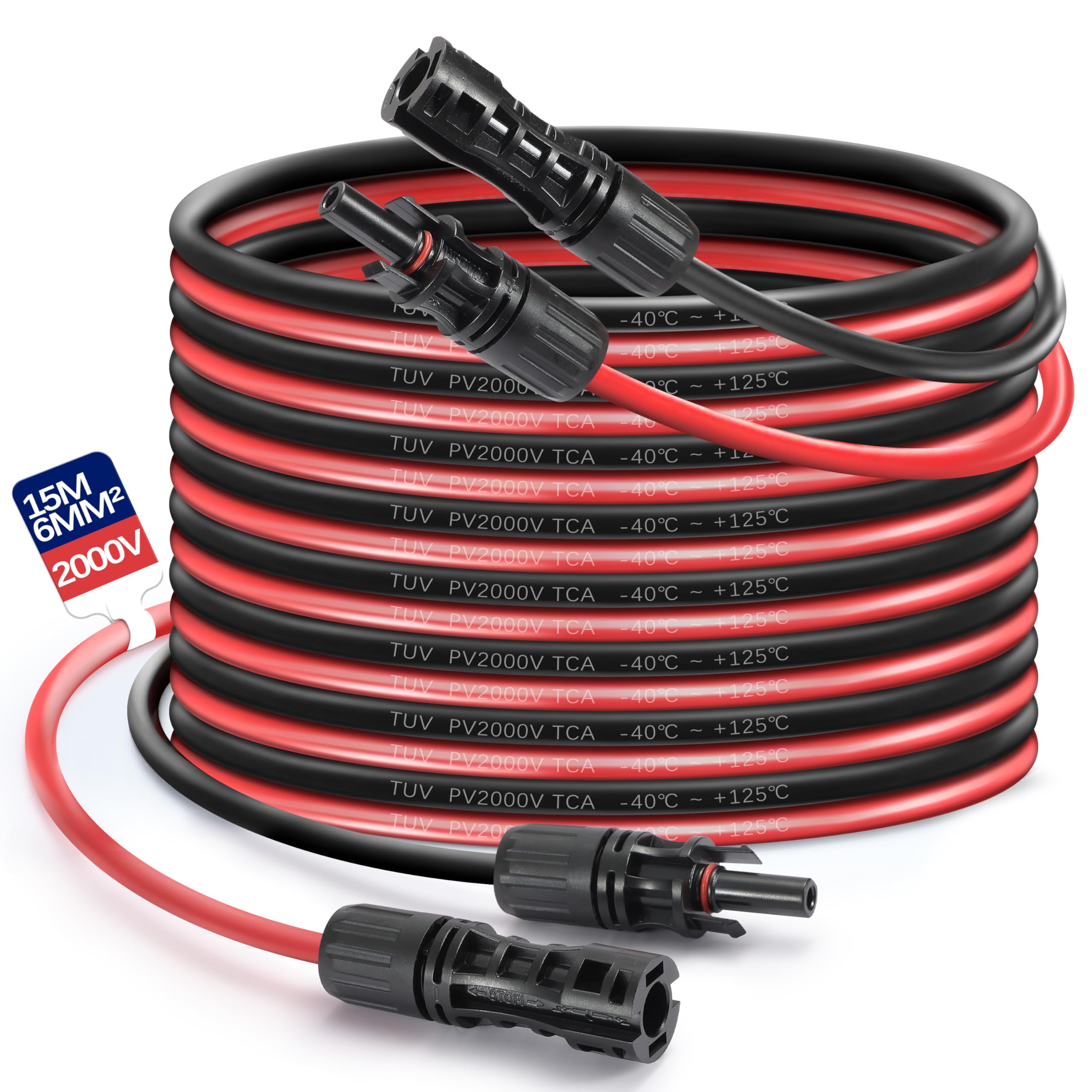 Câble d'extension solaire 6mm² et 4mm² rouge noir pour photovoltaïque
