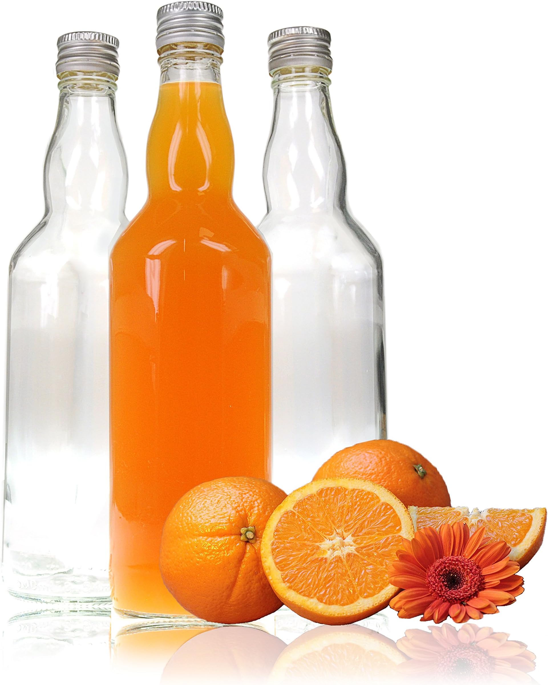 YOUZiNGS Glass Bottles 500 ml (0.5 L) with Screw Cap, Set of 3, Air-tight, Empty Bottles for Filling Liquids like Liqueur, Juice, Schnapps, Spirits, Vinegar, Olive Oil