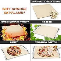Vista 3 de Skyflame Piedra rectangular para pizza de 16 pulgadas y estante de acero inoxidable con asa, piedra para hornear resistente, ideal para la mayoría