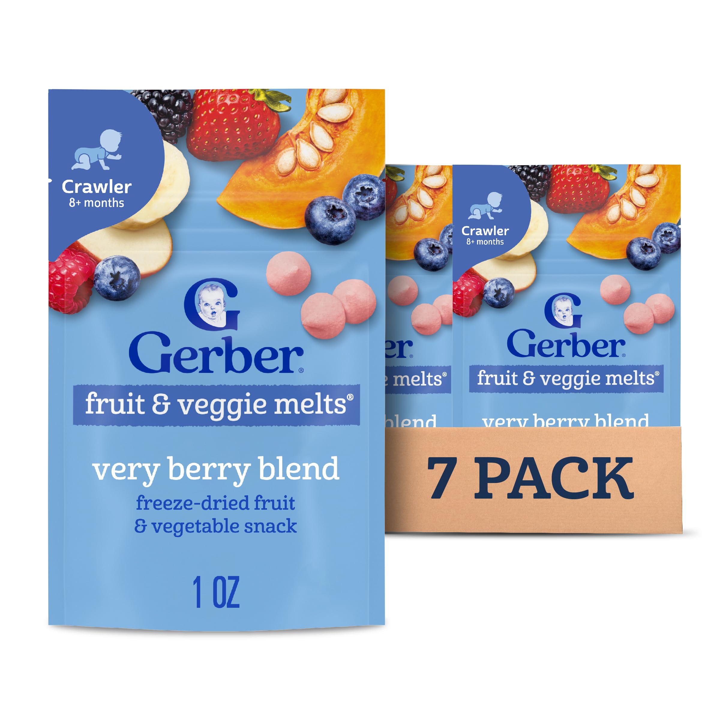 Gerber Stage 3 Baby Food Snacks, Very Berry Fruit and Veggie Melts, Baby Led Feeding, 7PK