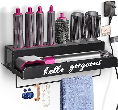 Soporte de almacenamiento para accesorios de rizador Dyson Airwrap, soporte para secador de pelo Dyson con barra de toalla montado en la pared,