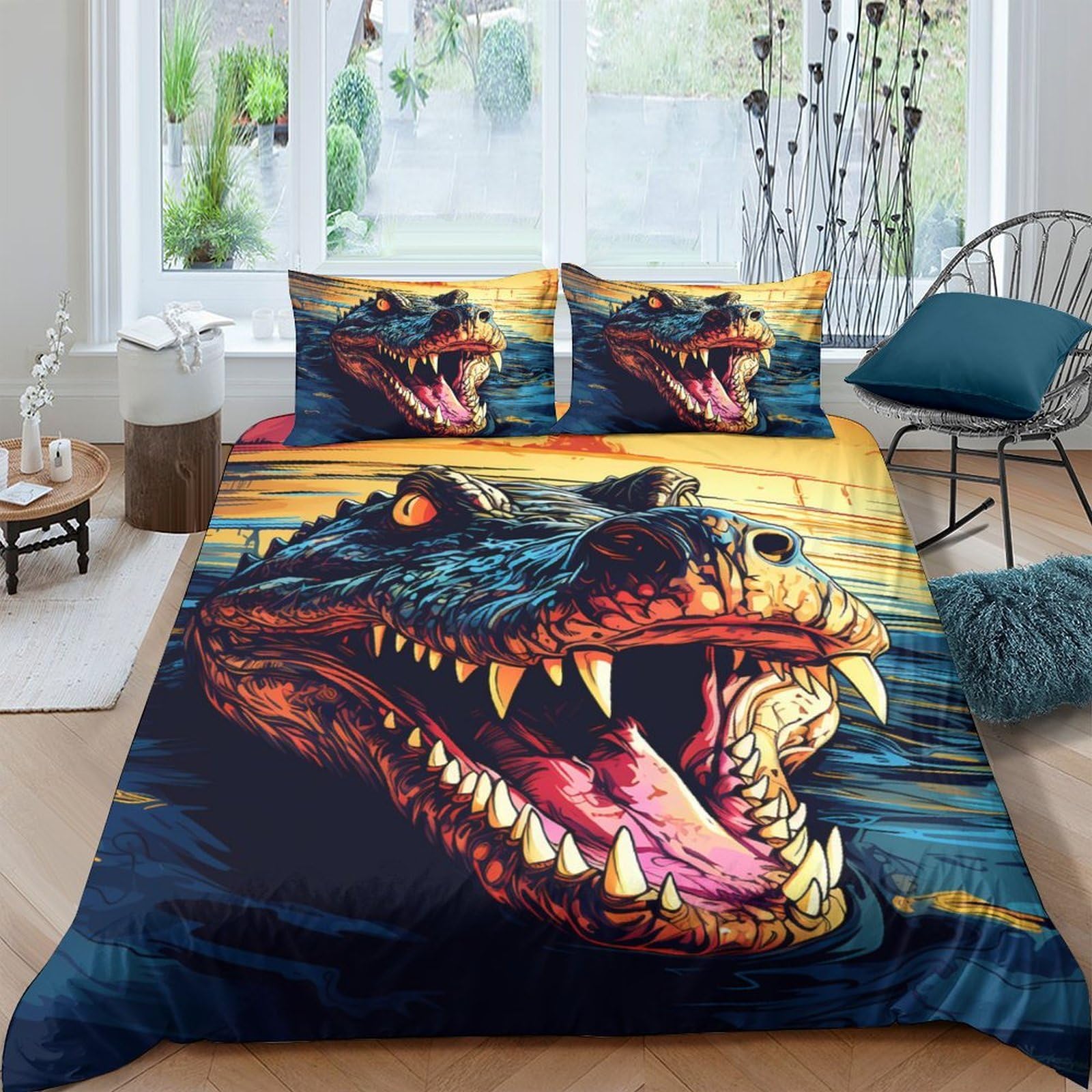 Ctjqhvkz Style-2 3D Printed Dinosaur Head Fitted Sheet Microfiber Soft Anti-Slip Monster Jaw Mattress Cover For Bedroom Dorm Decor Single（135X200cm）