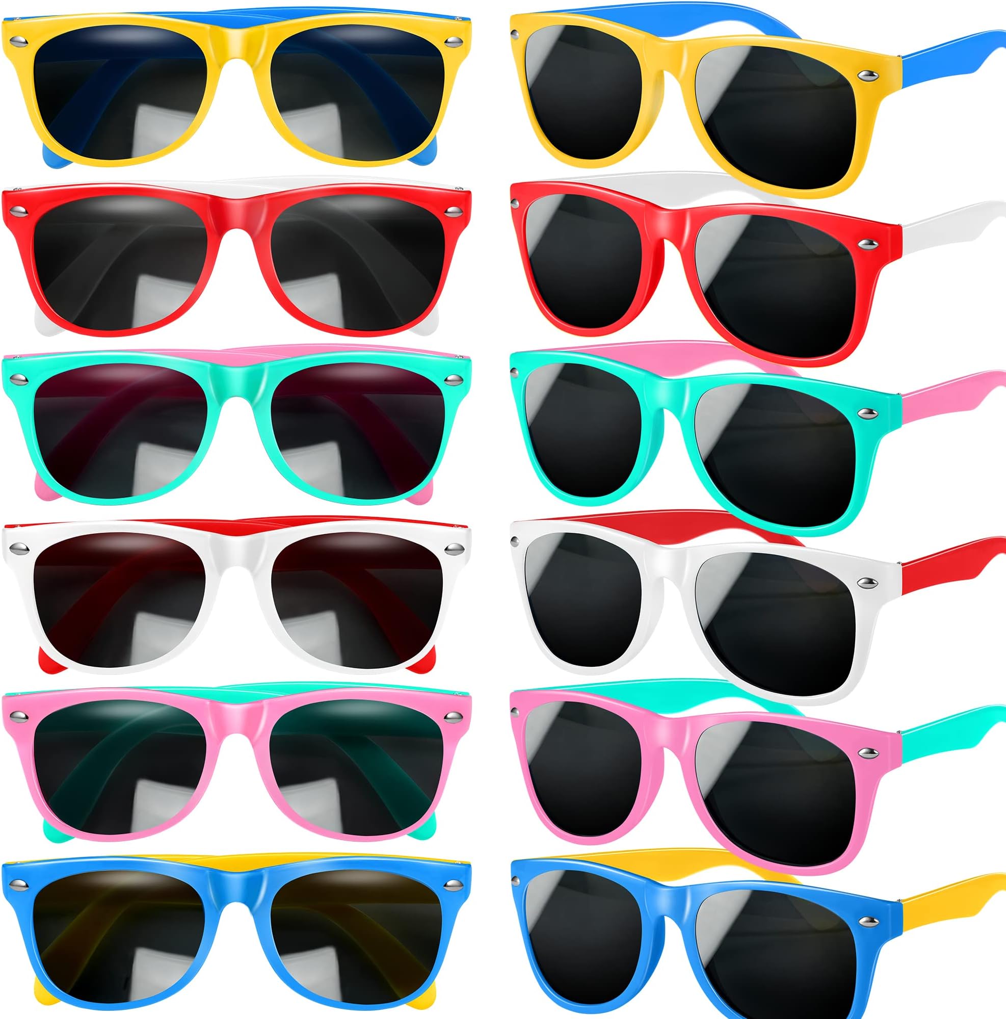 GINMIC Kids Sunglasses Party Favors, 12Pack Valentines Neon for Kids, Boys and Girls, Great Gift Birthday Supplies, Beach, Pool Favors, Fun Gift, Toys, Goody Bag Favors - 80’s Accessories