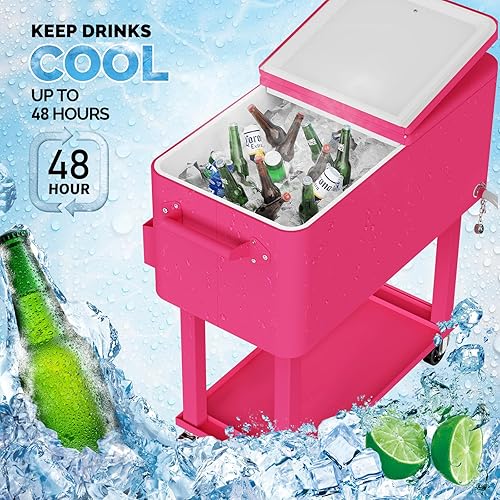 Vista 73 de VINGLI Baúl de hielo rodante de 80 cuartos de galón, carrito portátil para fiestas en el patio, bar, con estante, piscina de bebidas con abridor