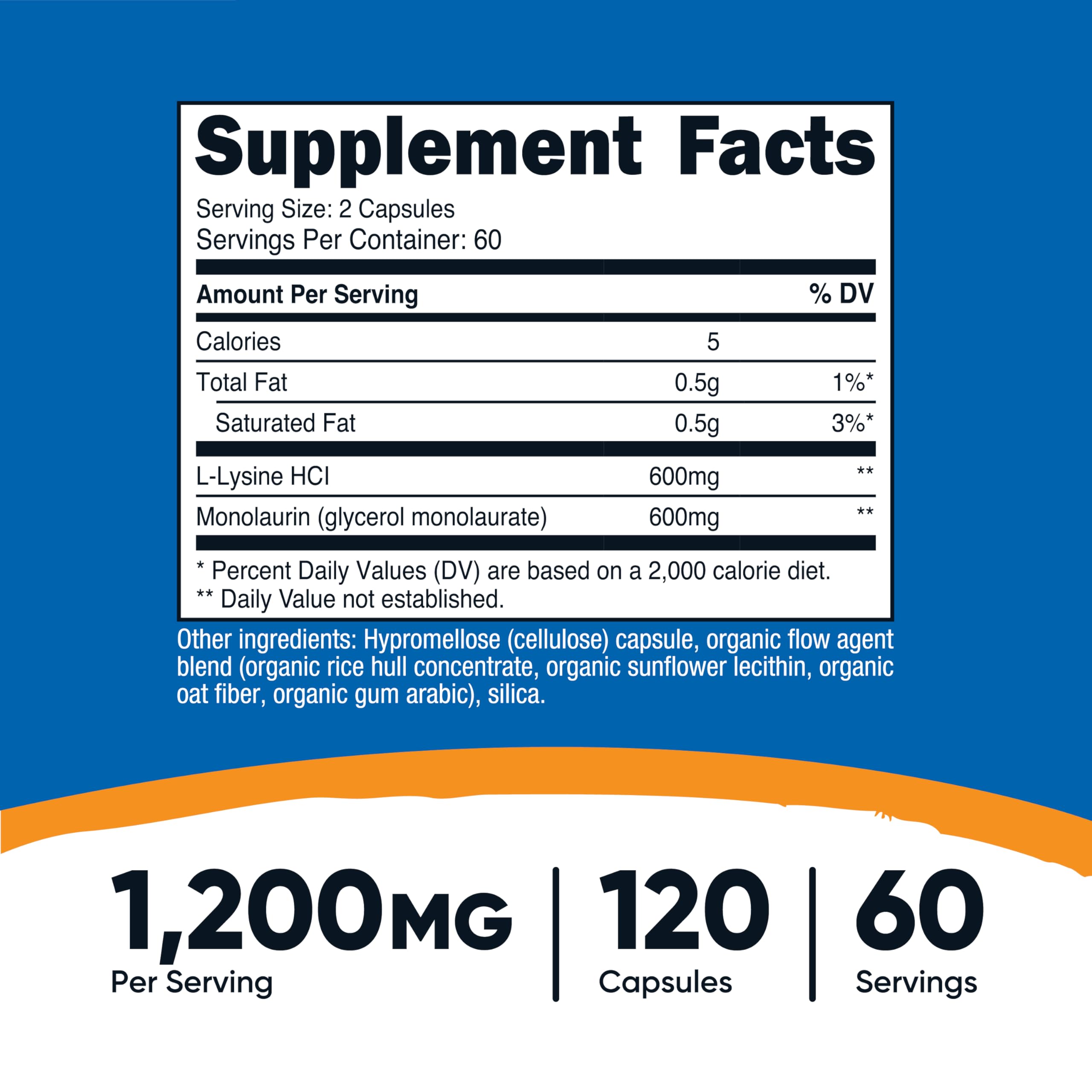 Nutricost L-Lysine + Monolaurin (1,200mg) 120 Capsules, 60 Servings — Amazon image 2