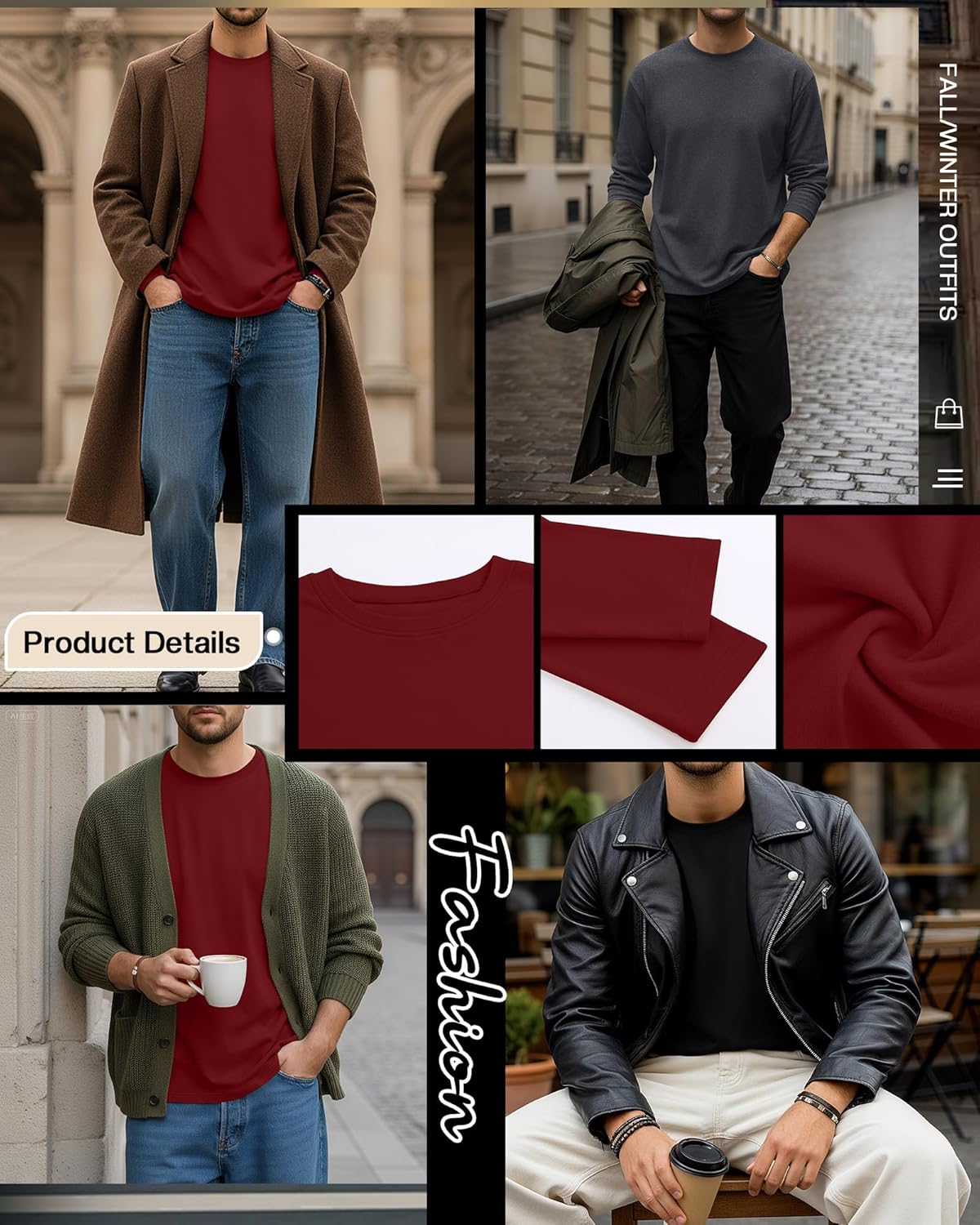 3 Pcs Mens Big and Tall Thermal Shirts Long Sleeve Crew Neck Base Layer Casual Fleece Plus Size Warm Sweatshirts - Image 5