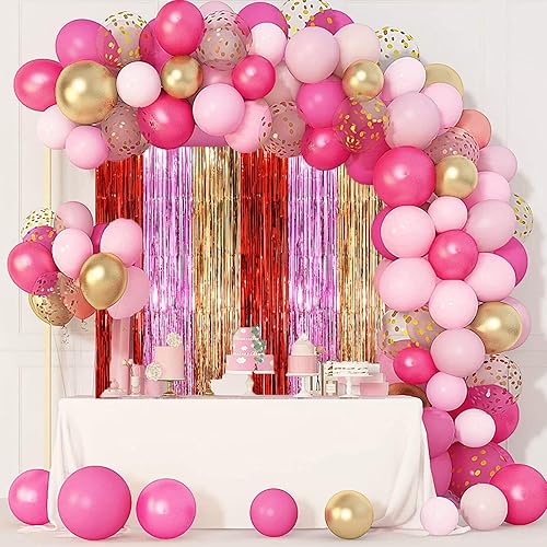 Miniatura 137 de Cortinas de fondo de flecos de papel de aluminio para fiestas, 3 piezas, 39.6 x 98.4 pulgadas, azul retro 48 Retro Azul,03 Rosa,04 Rosa