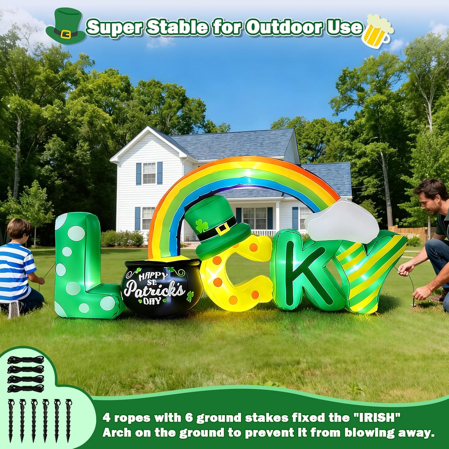7FT St Patricks Day Inflatables Decorations, Built-in LED Lights Inflatable Lucky Letters with Gold Coin Pot & Horseshoe & Rainbow Outdoor St Patricks Day Holiday Lawn Yard Garden Patio Décor (7FT)
