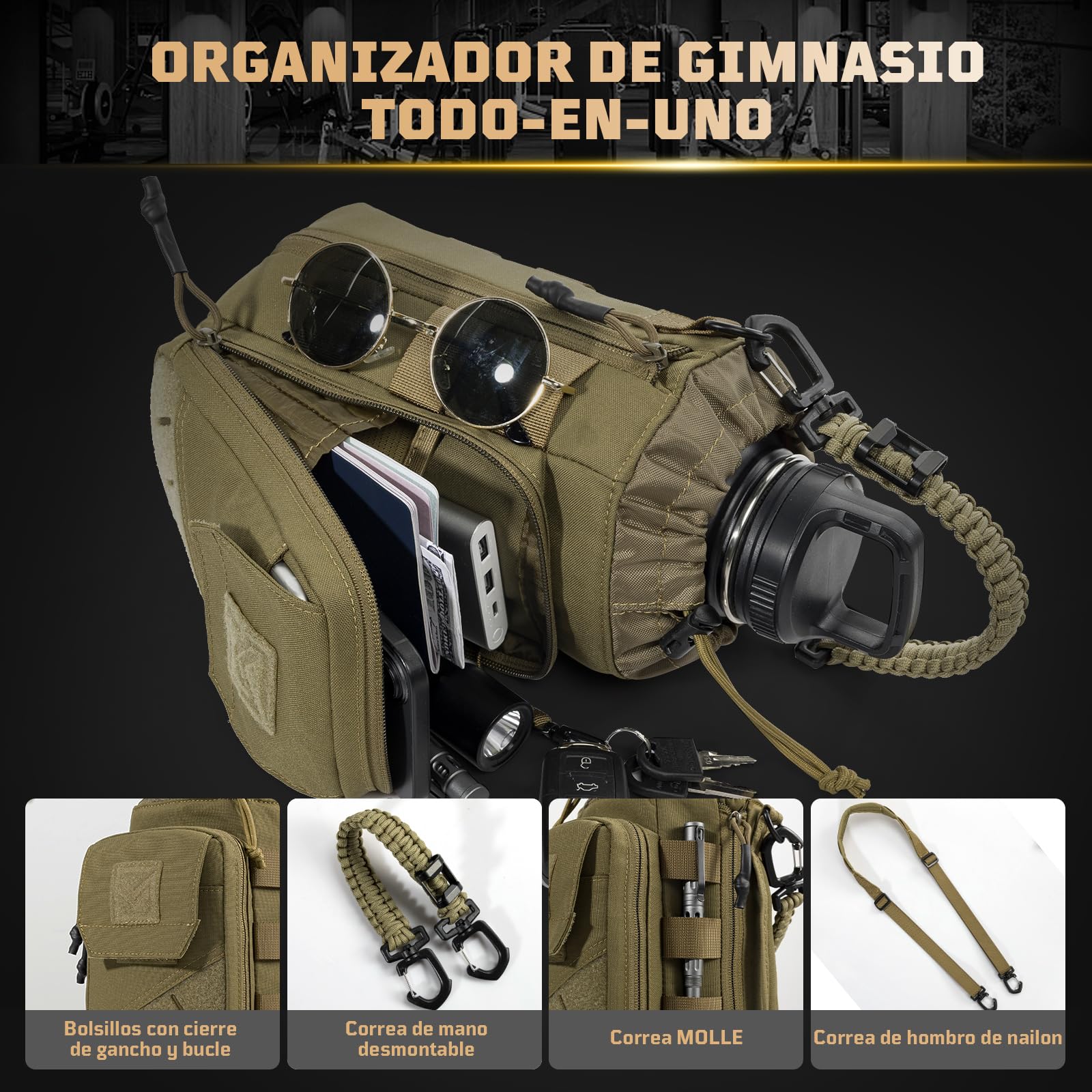 Bolsa Porta Botella Magnética para Gimnasio 1–2L – Funda para Botella con Clip Magnético Fuerte, Bolsillo para Móvil, Correa Ajustable, Acolchada (sin botella)