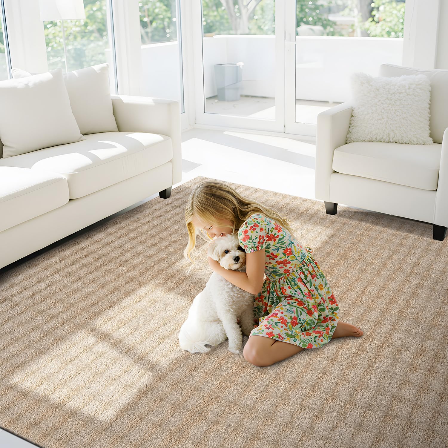 CAMILSON Modern Beige Non Slip Rug 3x5 Ultra Soft High Pile Area Rugs Non Skid Rubber Backing Durable & Easy to Clean Carpet for Living Room Bedroom Kids Room Indoor Use (3 x 5 Beige)