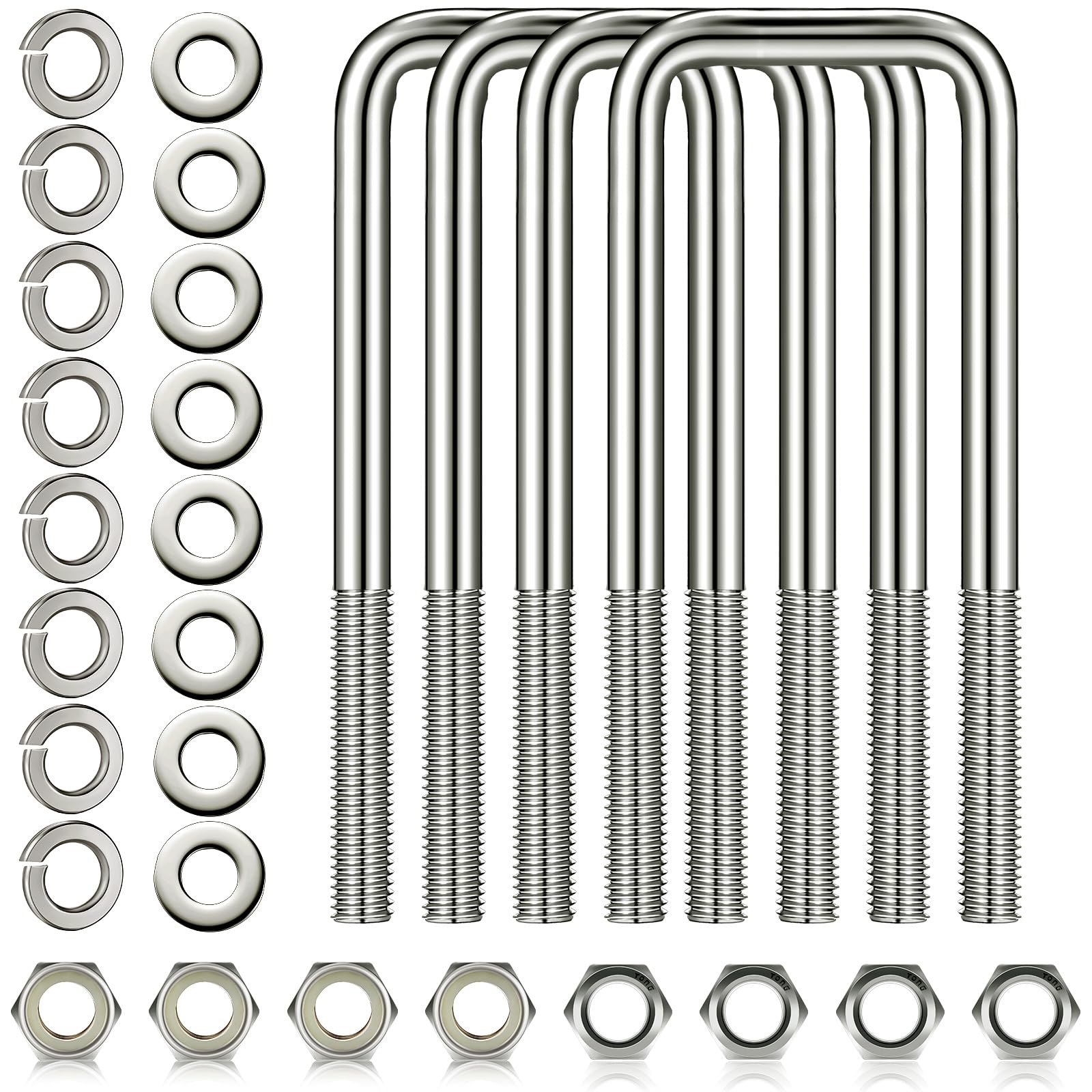 4 Pcs Hotop 304 Stainless Steel Square U-Bolt Boat Trailer U-Bolts with Washers and Nuts l Heavy Duty U Bolt for Sailboat Trailer Automobiles Industrial Part (1/2 D x 2 1/16 W x 6 5/16 Inch)