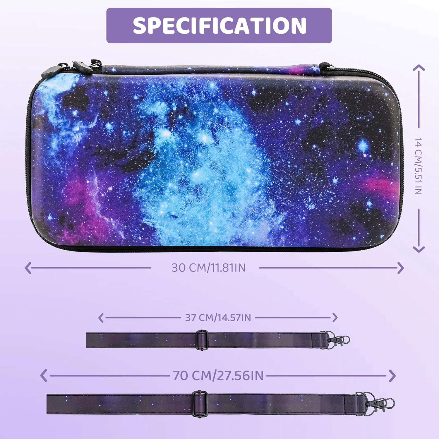 GLDRAM Galaxy Carrying Case for Nintendo Switch 2 (2025), Portable Accessories Bundle with Travle Storage Bag, PC Protective Cover, Shoulder Strap, Screen Protector & 2 Thumb Grips - Purple - Image 6