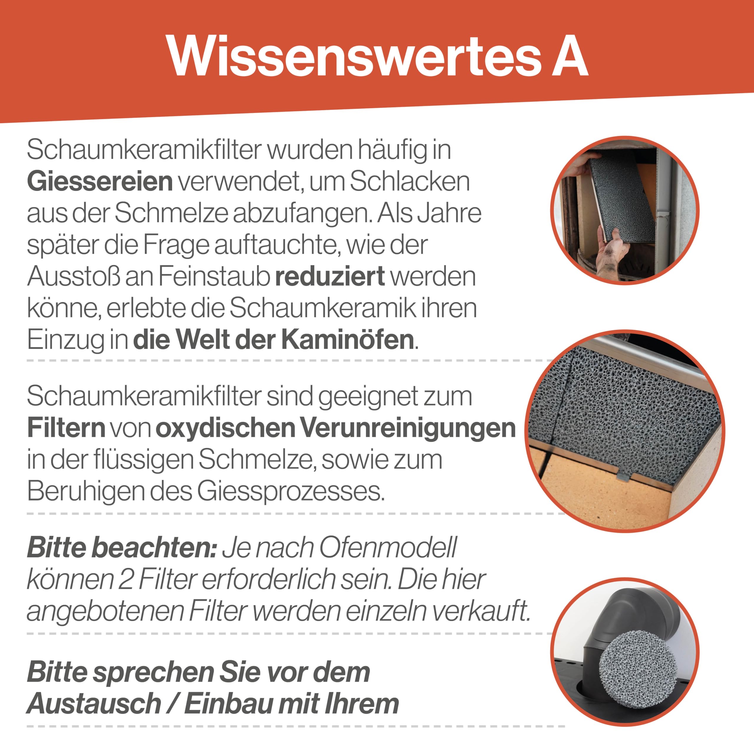 Feuerfest 123 - Feinstaubfilter Kaminofen 200x200x22 mm, Kompatibel mit Hark, Feinstaub Rußfilter zum nachrüsten Kamine & Öfen, hitzebeständig bis 1.650 °C