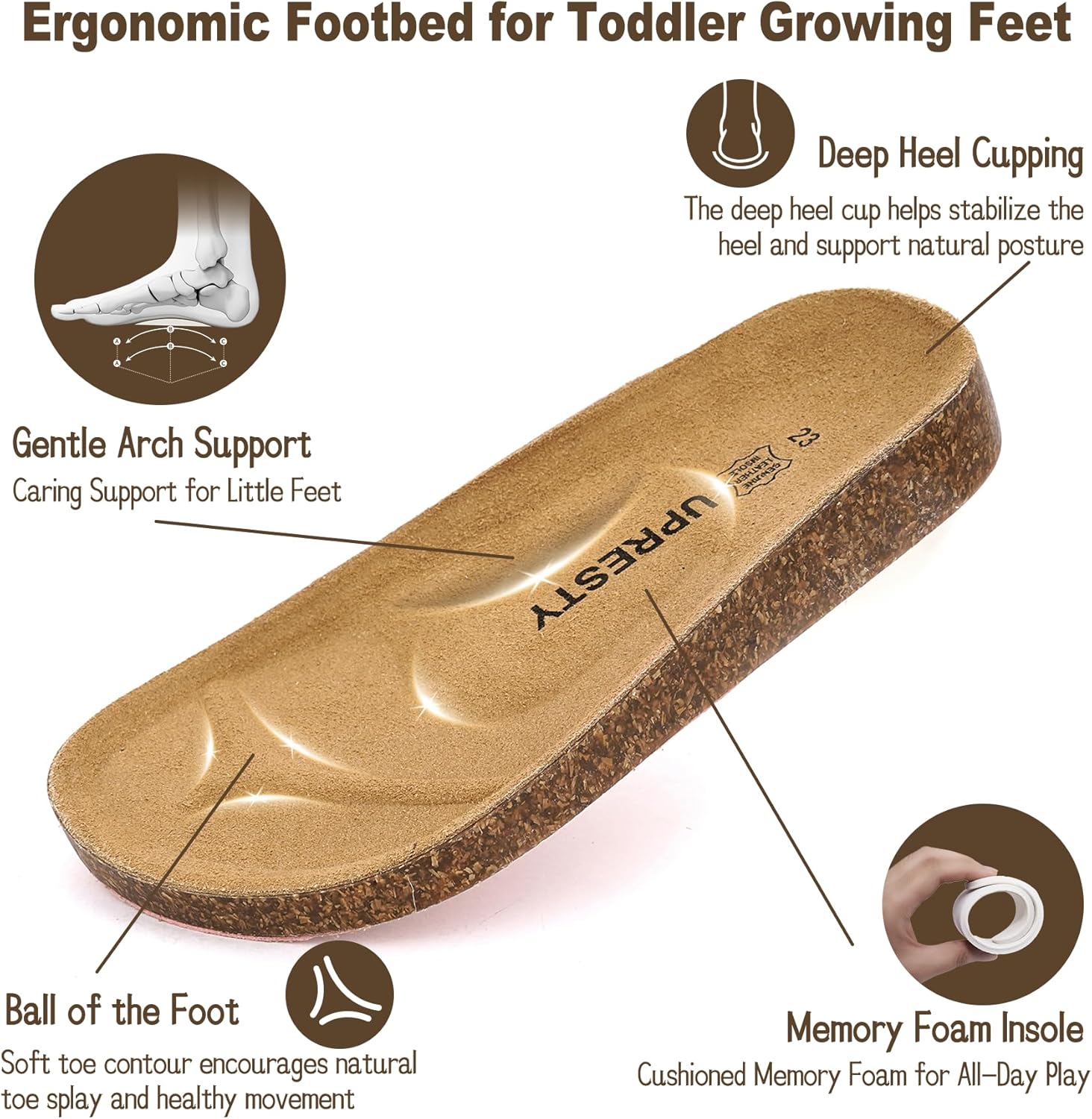 100% Genuine Suede Toddler Kids Clogs with Arch Support, Boys Girls Infant Clogs with Comfort Memory Foam Insole, Non Slip Cork Footbed Mules for Kid with Adjustable Straps - Image 4