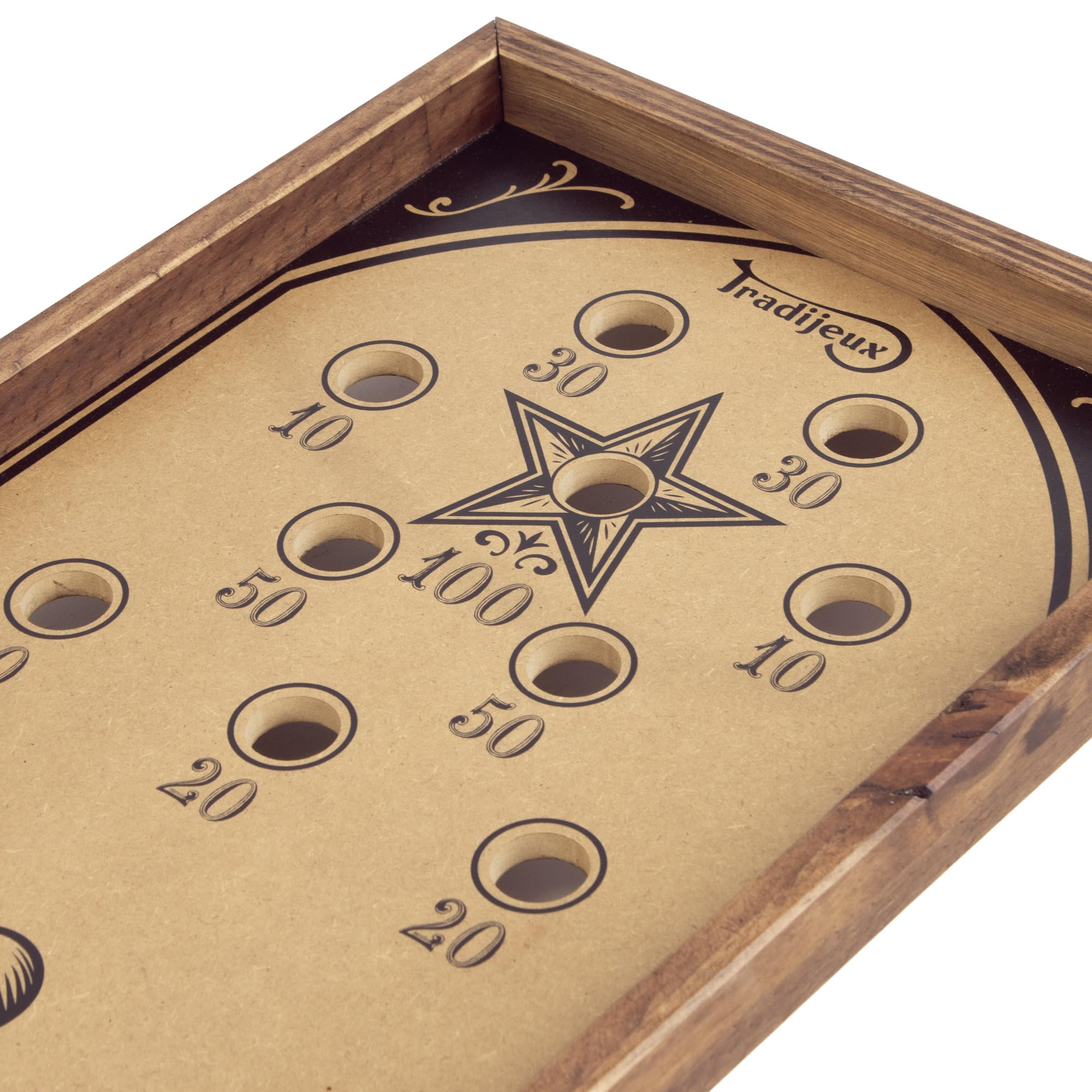 Billard Japonais Collector en Bois Fabriqué en France - Jeu d'Adresse Familial 102 x 34,5 cm - 6 Billes Bois, Cale et Règle Incluses - Jeu Traditionnel Sérigraphié