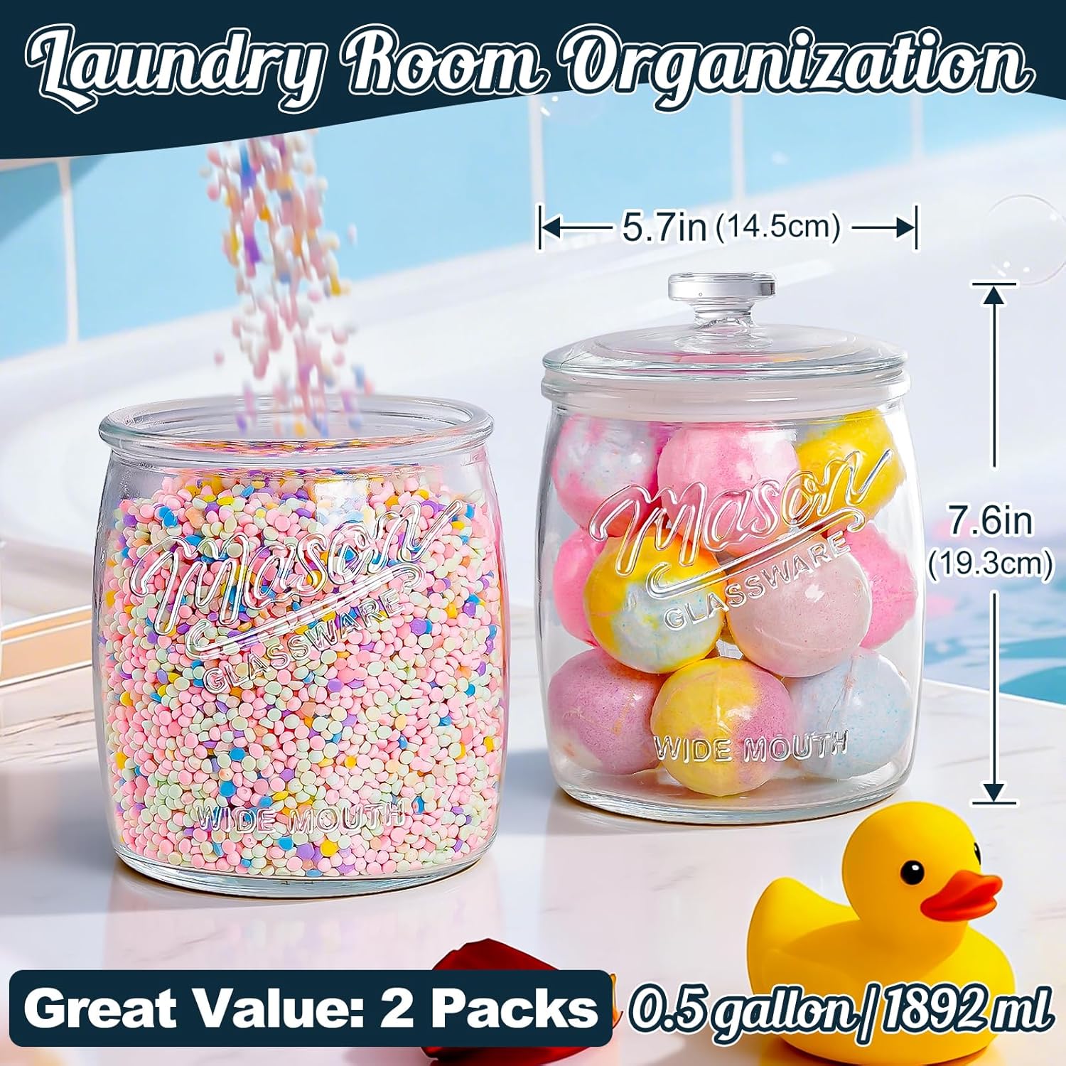 2 Pack Cookie Jar, Half Gallon Glass Jar with Airtight Lids for Cookies, Candy, Flour, Dog Treats, Coffee, Laundry Room Storage & Pantry, Wide Mouth Mason Jar for Sourdough Starter