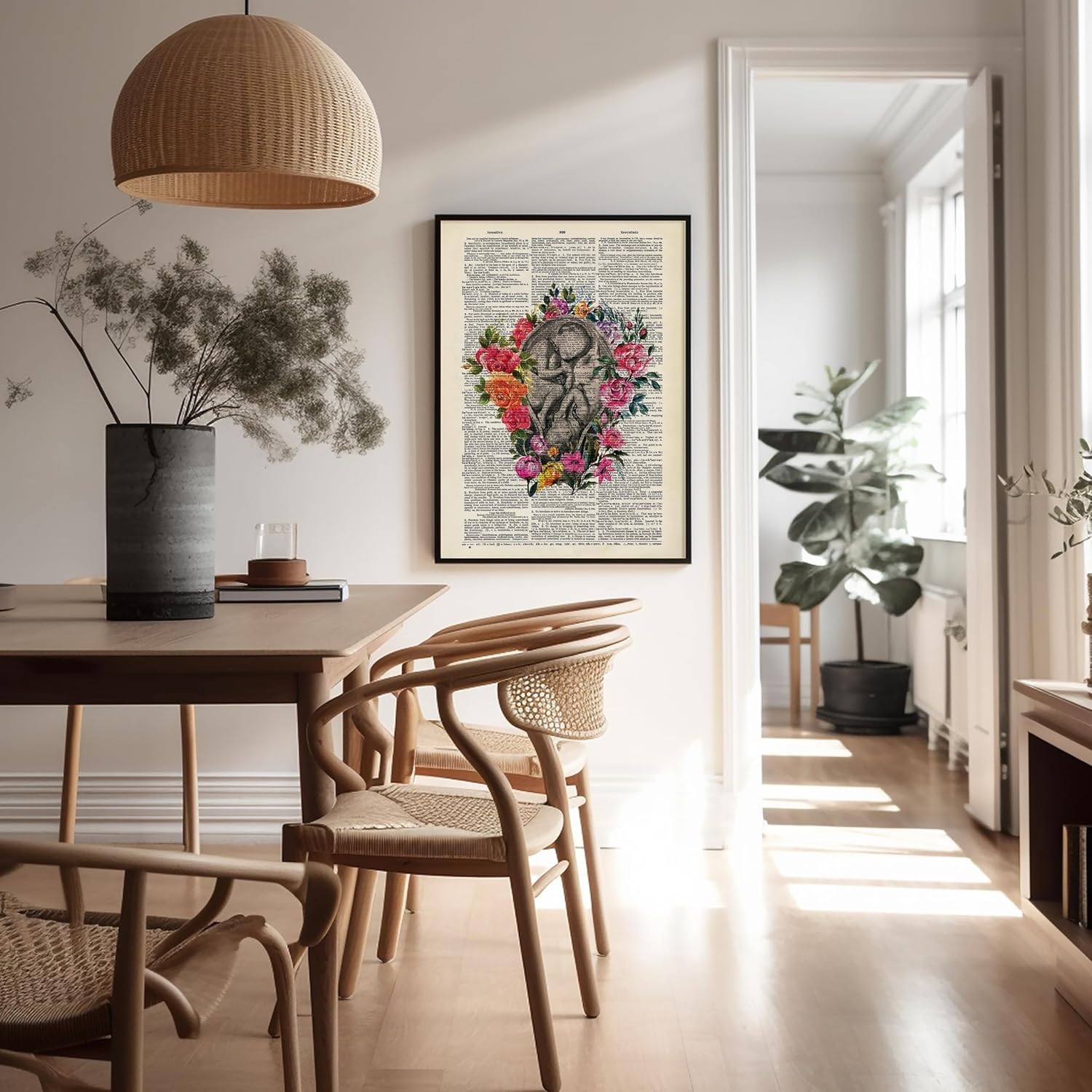 Poster Master Flowery Twin Embryo Print - Anatomy Poster - Dictionary Art - Gift for Mother, Nurse, Doctor - Floral Wall Decor for Bedroom, Living Room - 8x10 UNFRAMED Wall Art