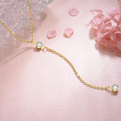 Miniatura 3 de Handmade Lariat Necklace for Women 18K Gold Plated Dainty Drop Y Chain Necklace Jewelry for Women Girl Gifts with Simulated Diamond16 to 18