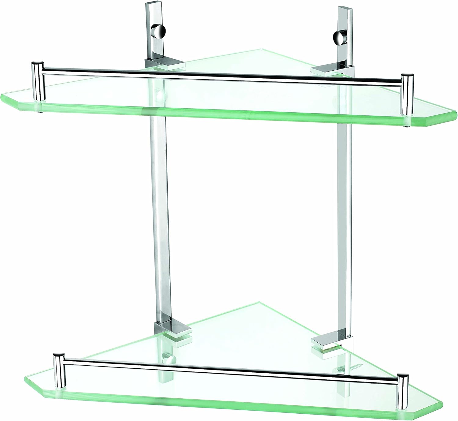 Luxxur LG024 Double level Bathroom Glass Corner Shelf - Chrome on Brass ...