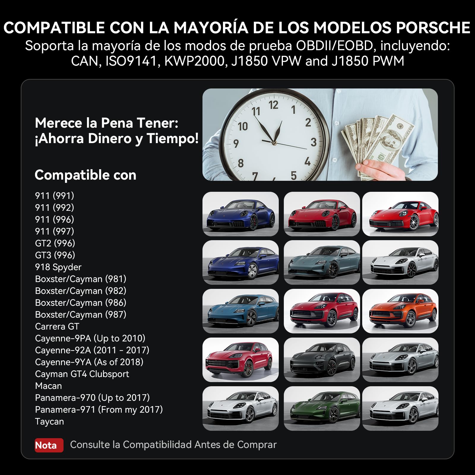 iCarsoft por V1.0 OBD2 Máquina Diagnosis Coche para Porsche/Cayenne/Macan, Escáner de Todo el Sistema, Reinicio de Aceite, Calibración SAS, Prueba de Batería, Actualización de por Vida