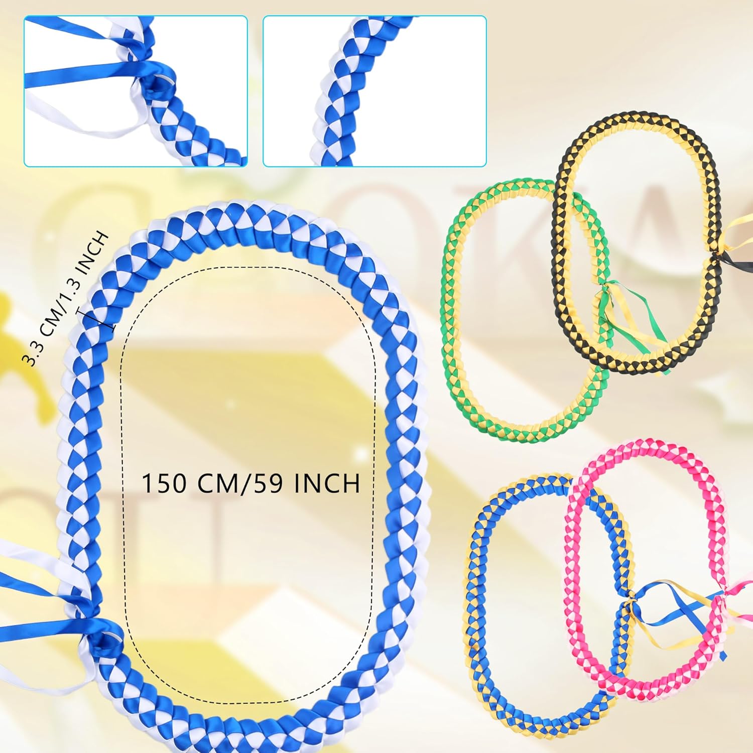 8 Pcs Graduation Leis Double Braided Graduation Ribbon Lei Necklace 2026 Braided Necklace Handmade Graduation Gift for High School College Party Decorations