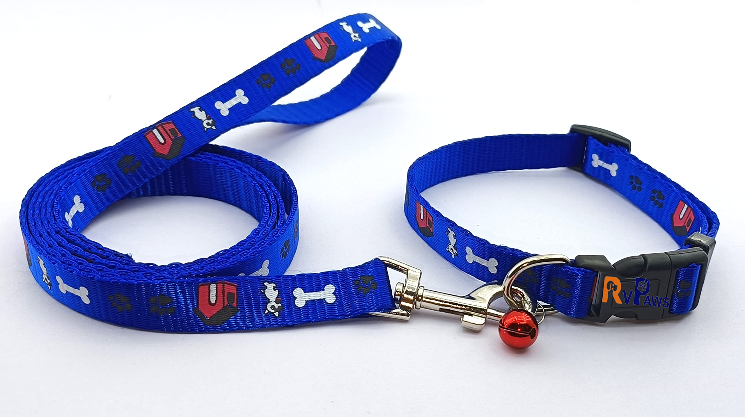 Woofy Dog Belt and Leash Set Puppy Printed with Bell, Adjustable Nylon Collar with Leash for Small and Medium Dogs, Quick Release and Breathable Collar Set for Puppies, Small Dog & Cat 15 MM (Blue) (B0C2VJFH1S) Amazon Price History, Amazon Price Tracker