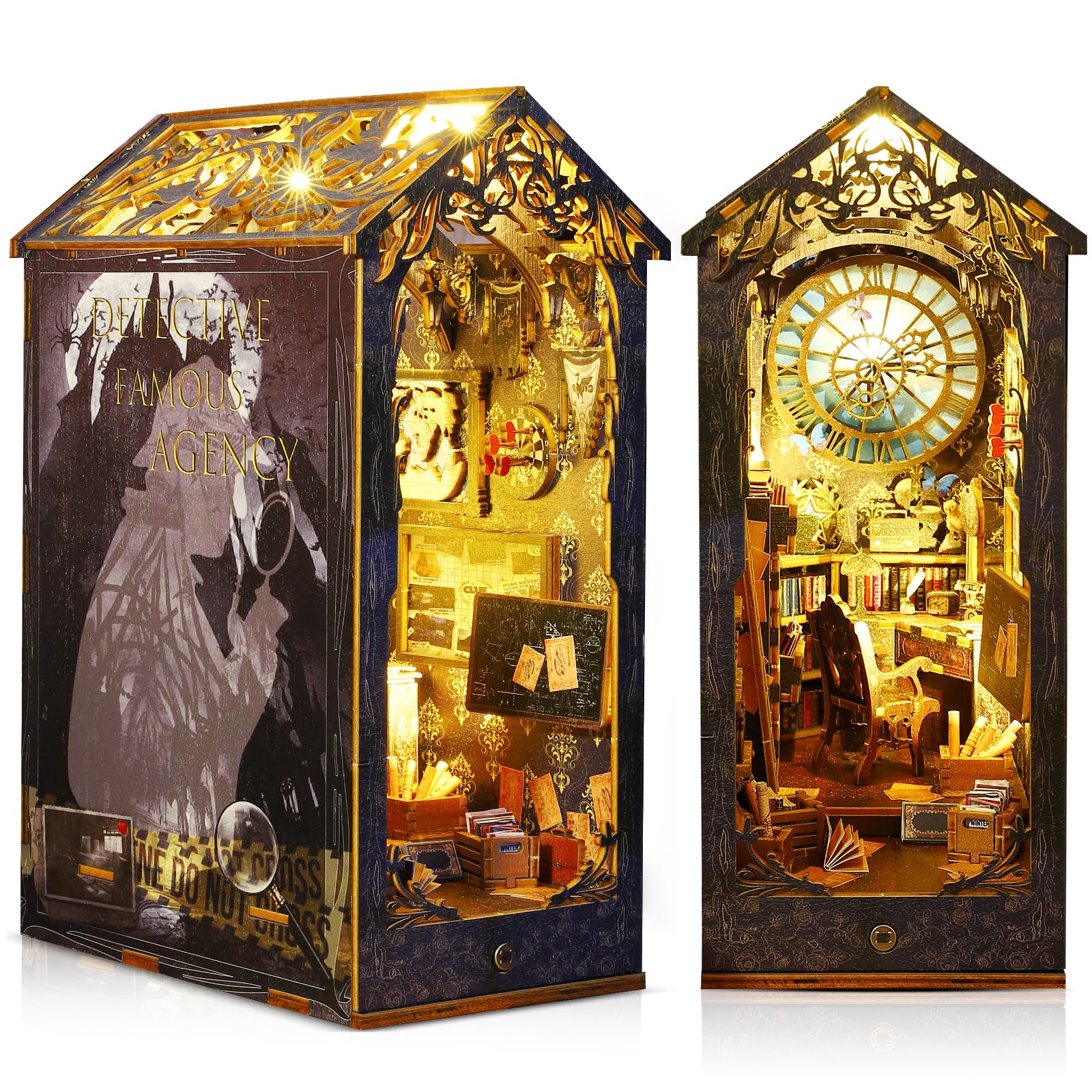 Kit angolo libri per casa delle bambole, kit angolo libri in miniatura fai da te con luci a LED, kit di costruzione di modelli in legno per casa delle bambole