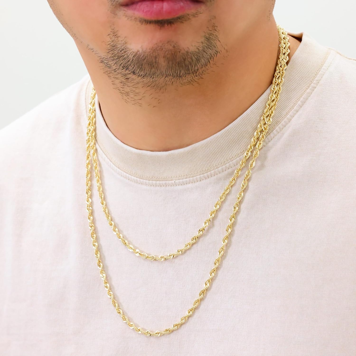Nuragold 10k Real Yellow Gold 4mm Rope Chain Diamond Cut Lightweight Necklace (16"-30") Italian Jewelry for Men & Women