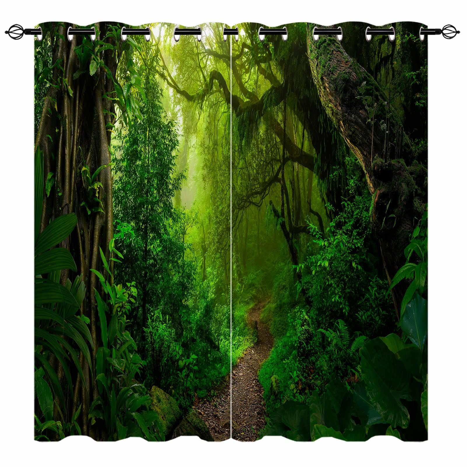 YUANZU Forest Curtains - Nature Scenery Tropical Jungle Rainforest Landscape Print Pattern Eyelet Blackout Thermal Room Darkening Window Drapes for Bedroom Living Room 2 Panels W229cm x D183cm