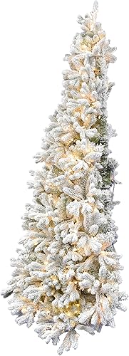 Fraser Hill Farm Árbol de Navidad artificial flocado de 6.5 pies con luces LED multicolor y soporte, árbol falso plegable preiluminado con follaje